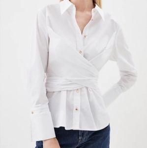 BCBGMaxAzria Poplin Button Down with Wrap Waist